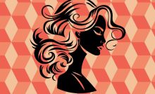 Sfondo fantasia e sagoma di una donna con la piega voluminosa