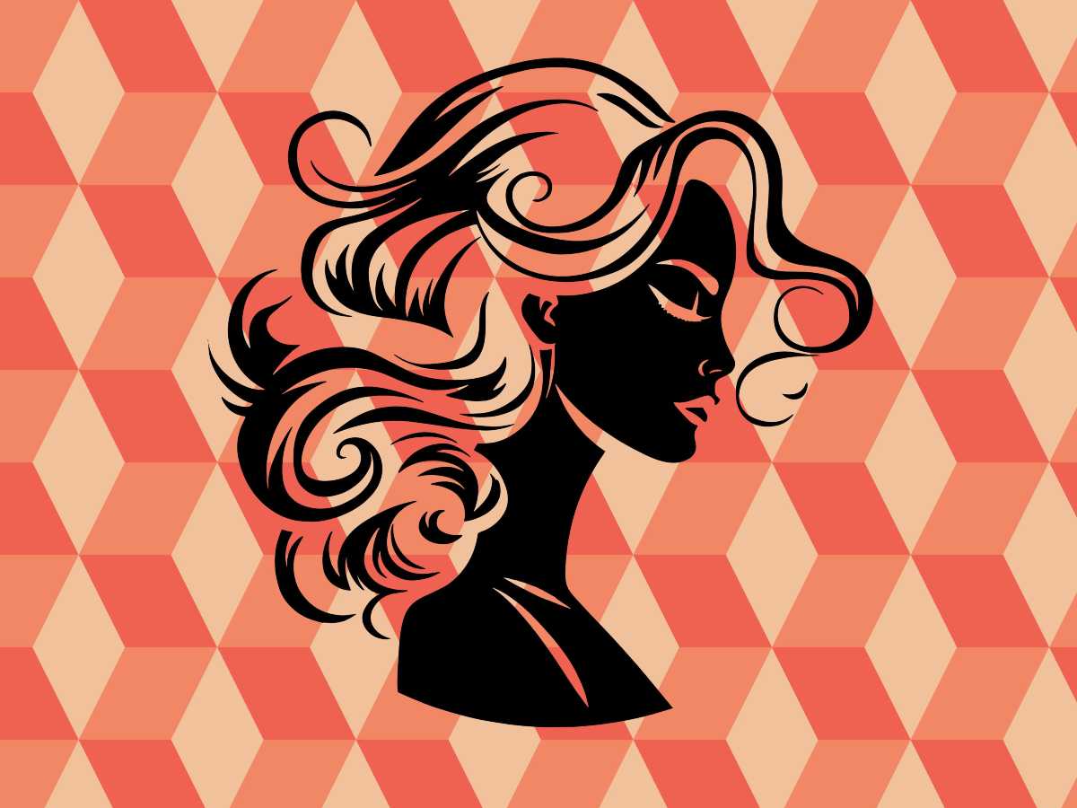 Sfondo fantasia e sagoma di una donna con la piega voluminosa