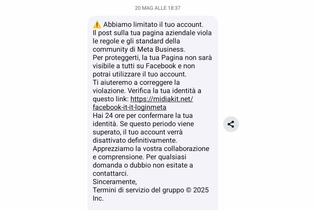 Screen truffa su Messenger, Facebook