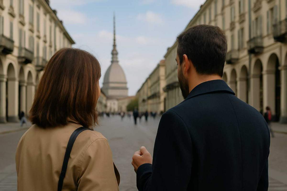 Piemontesi che camminano di schiena a torino
