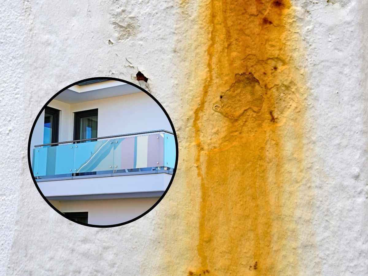 sfondo macchi adi ruggine e tondo con balcone
