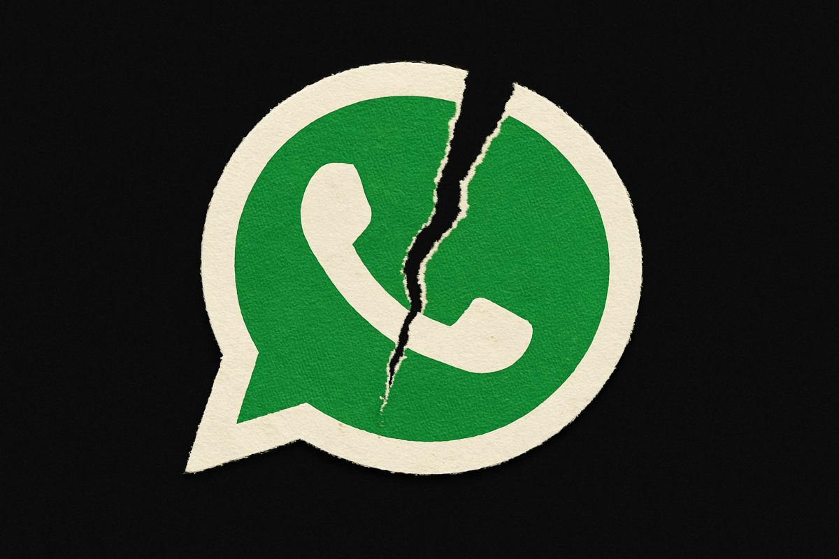 Logo di carta WhatsApp strappato in due