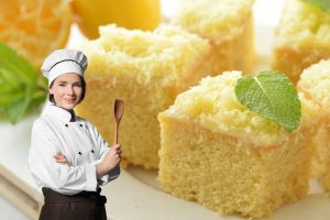 torta con foglie di menta e donna chef
